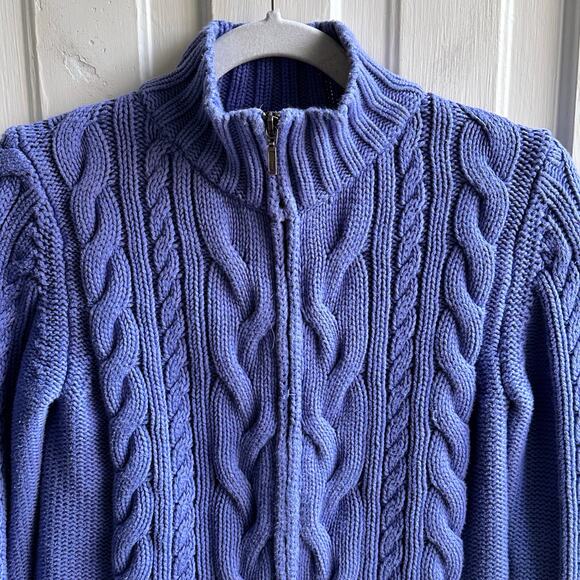 LL Bean Double L Cable Knit Cardigan Sweater - Picture 3 of 8